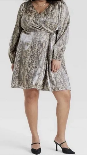 Ava & Viv Metallic Snake-Print Wrap Dress - Gray & Silver thumbnail 1