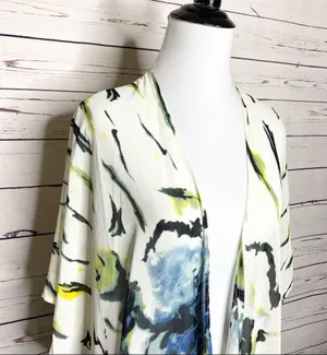 Multicolor Bohemian Abstract Floral Kimono Shawl Cover-Up Blouse Top One Size thumbnail 6