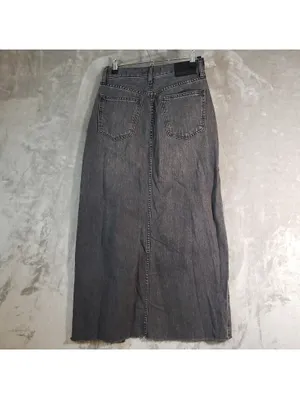 Denim Forum 90s Gray Denim Maxi Skirt Pockets Slit Zip Closure Women Size 26 thumbnail 2