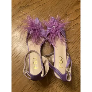 FSJ Purple Satin Pointed Toe Strappy Ankle Strap Feather Pumps Party US 7 thumbnail 5