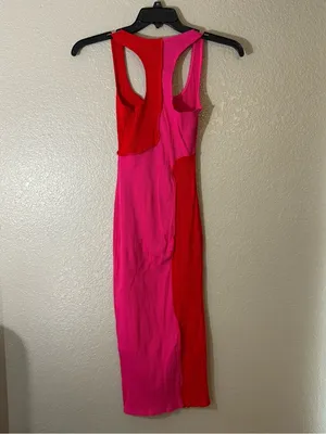 NWOT Sexy Naked Wardrobe Pink Red Colorblock Ribbed Bodycon Midi Dress L thumbnail 5