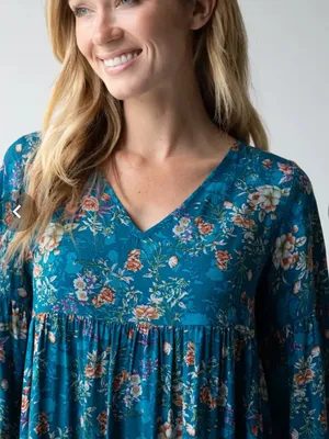 Natural Life Charlotte RayonTiered Midi Dress Teal Floral XS thumbnail 2