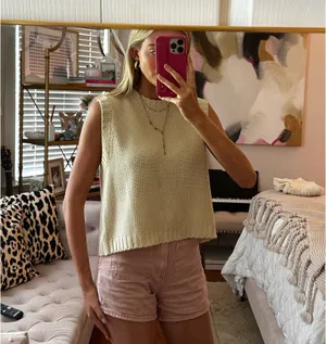 Knit backless tank top in cream Tan thumbnail 3