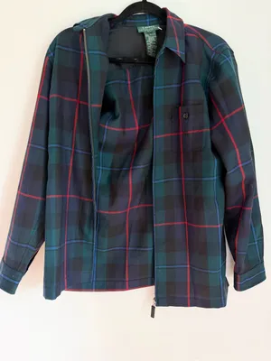 Vintage Lauren Ralph Lauren Plaid Wool Lightweight Jacket Petite Medium PM thumbnail 1