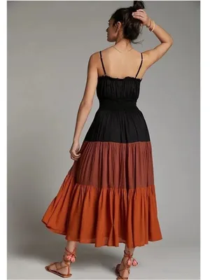 Seen Worn Kept Anthropologie tiered black & orange sleeveless maxi dress thumbnail 2
