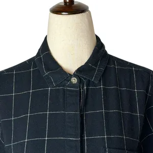 Marine Layer‎ Popover Blouse Womens Medium Black White Windowpane Organic Cotton thumbnail 3