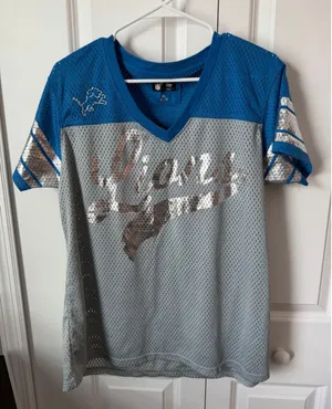 Women's NFL Detroit Lions Jersey XL Grey Blue Mesh V-Neck thumbnail 1