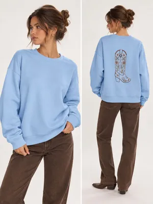 Cowboy Boot Embroidered Sweatshirt XS Western Cowgirl thumbnail 2