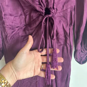Farm Rio Burgundy Piping‎ Midi Dress Size Small -NWT thumbnail 6