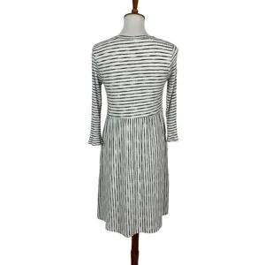 Sew In Love Dress XL Gray White Long Sleeve Boho Cottagecore Ribbed Stripe thumbnail 5