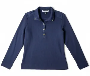 Karen Scott Sport Navy Textured Pullover Long Sleeve Collared Shirt Top Size S thumbnail 1