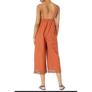 Billabong Lace and Lies Spiced Coral Crochet Trim Wide Leg Jumpsuit‎ Small NEW thumbnail 2
