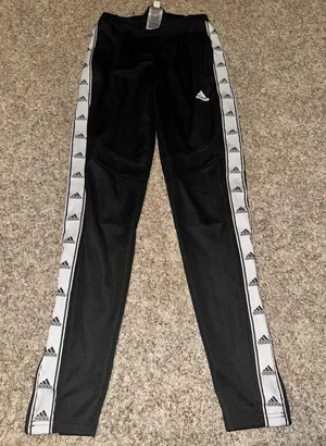 Adidas Womens Black White Logo Tape Ankle Zip Tapered Track Pants XS thumbnail 1