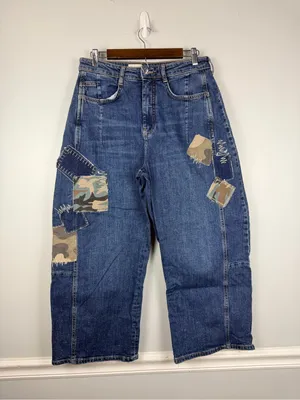 Anthropologie Kenna Mid-Rise Heritage Barrel Jeans by Pilcro: Patchwork Edition camo 29 thumbnail 3