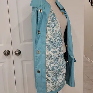 Isaac Mizrahi Live Turquoise Rain Trench Jacket XL Coat A213138 QVC Blue thumbnail 8