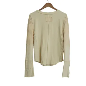 Oli & Hali Size Medium Cream Mixed Media Waffle Knit Henley Top Boho Grunge thumbnail 6