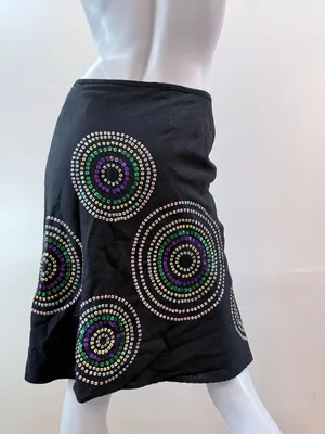 Y2K Sequin Embellished Medallion Linen A Line Shiny Tradwife Skirt SZ 4 US thumbnail 5