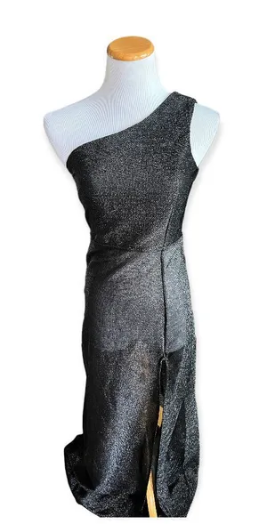Womens Boutique Metallic Shimmer Semi Sheer One Shoulder Dress - Sz S thumbnail 1