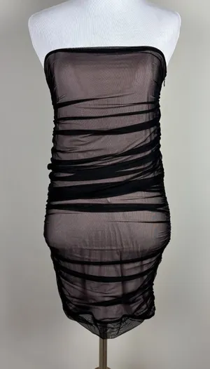 House Of‎ CB London Dress Small Black Strapless Mini Bodycon Cocktail Whimsigoth thumbnail 1