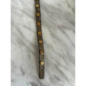 Tory Burch Grey Leather Snakeskin Embossed Gold Logo Rivet Wrap Bracelet thumbnail 5