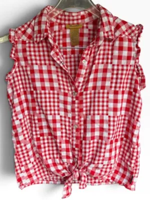 Wrangler Red and White Check Sleeveless Pearl Snap Button Down Shirt Sz XL thumbnail 1