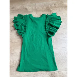 NWT Express ribbed ruffle short sleeve green top stretch size XS $49.95 thumbnail 2