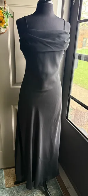 Y2K Betsy & Adam black draped maxi formal prom evening dress, size 8 thumbnail 1
