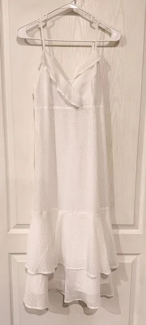 Express White Spaghetti Strap Ruffle Maxi Dress thumbnail 1