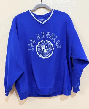 Hollister Los Angeles Varsity Sweatshirt Blue V-Neck Pullover Size L Oversized thumbnail 1