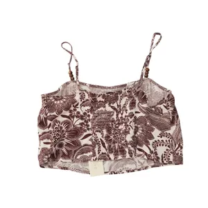 Rachel Zoe Size Medium Brown Floral Linen Blend Beaded Strap Smocked Crop Top thumbnail 5
