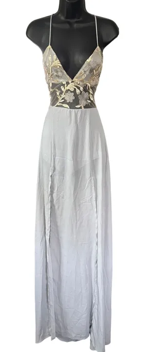 Lucy in the Sky Embroidered Floral Cutout Maxi Dress in Grey Sz M Fairy Corset thumbnail 1
