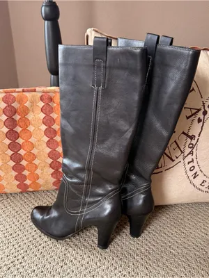 Circa Joan David Tall Black Leather Heeled Boots with Contrast Stitch Size 7 thumbnail 7