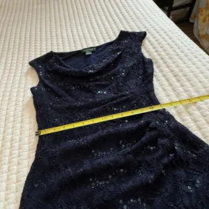 Lauren Ralph Lauren Blue Sequin Lace Ruched Sheath Cocktail Dress Sz 4 thumbnail 5