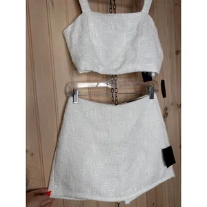 NWT Lulus Elevated Attitude White Tweed Sleeveless Two-Piece Skort Romper Size M thumbnail 4