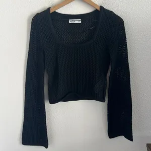 Hollister Black Open Knit Squared Neck Wide Sleeve Top Small thumbnail 1