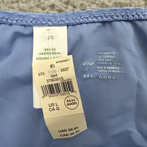 NWT Aerie Swim High Waisted Full Coverage Bikini Bottom‎ Blue Women Large thumbnail 4
