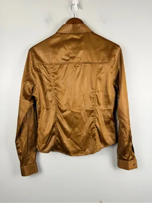 Y2k Jou Jou skins bronze button down asymmetrical pocket top western top size M thumbnail 5