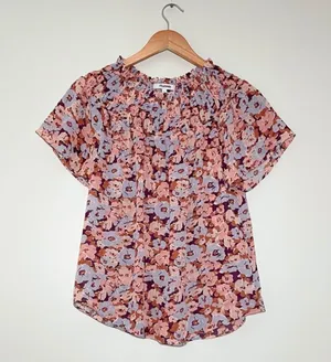 Madewell Smocked Mock Neck Top in Floral Breeze thumbnail 1