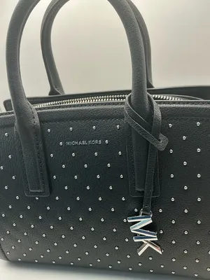Michael Kors Tamaro Small Studded Satchel Black Silver Studs MK Charm thumbnail 7