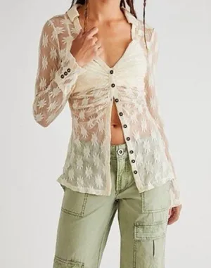 Free People Flower Fields Sheer Mesh Button-Front Shirt Cream Size XS thumbnail 1