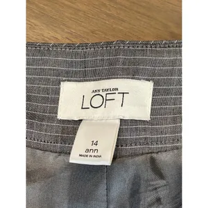 Loft Pants Size 14 Ann Crop Wide Leg Gray White Pinstripe High Rise Cotton thumbnail 3