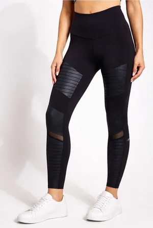 Alo Yoga‎ 7/8 High-Waist Moto Legging Womens XS Black W5767R Ribbed Athleisure thumbnail 1