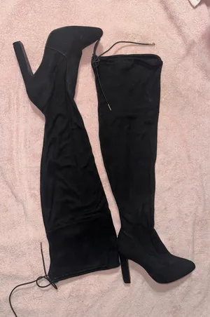 Black suede thigh-high boots  thumbnail 2