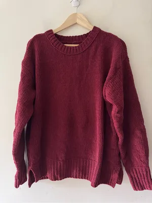 Aerie Chenille Chunky Knit Like Candy Deep Cherry Burgundy Sweater thumbnail 2