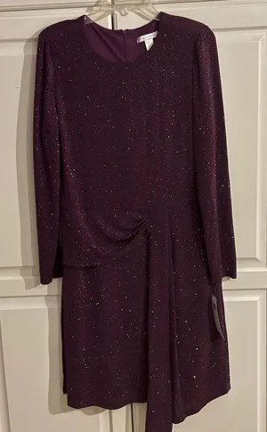 London Times Womens Plum Purple Metallic Shimmer Side Drape Cocktail Dress 16 thumbnail 1