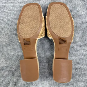 Jones New York Size-6.5M Uniqua Tan Woven Raffia Block Heel Slide Sandals thumbnail 3