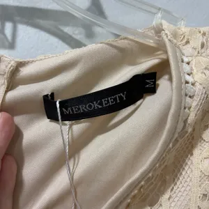 MEROKEETY Beige Nude Lace‎ Floral Maxi Dress Sz M Sheer Boho Romantic Fairy NWT thumbnail 6