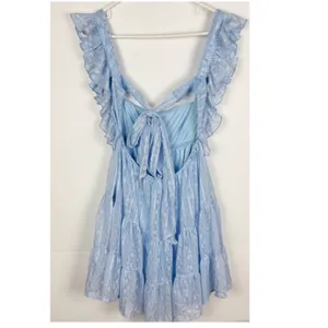 Lucy in The Sky Dress Size Medium Baby Blue Tiered Ruffle Open Tie Back Mini thumbnail 2