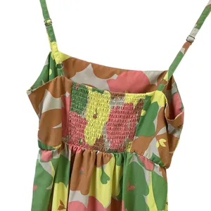 Floral Tiered Maxi Dress Pink‎ Yellow Green Smocked Back Pockets Sleeveless thumbnail 8
