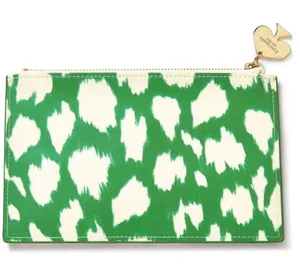 Kate Spade Painterly Cheetah Ikat Green Zippered Pouch with Pull Charm thumbnail 1